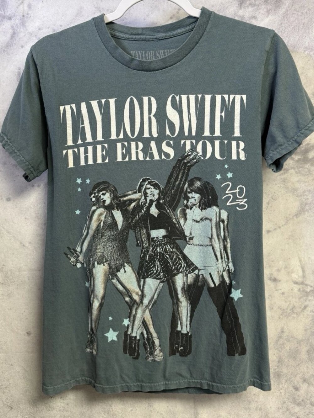 Taylor Swift The Eras Tour 2023 Teal Graphic Print Crew Neck T-Shirt Size Small